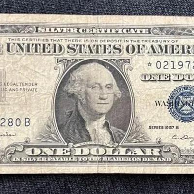 Series 1957B Blue Seal Star Note $1 Bill