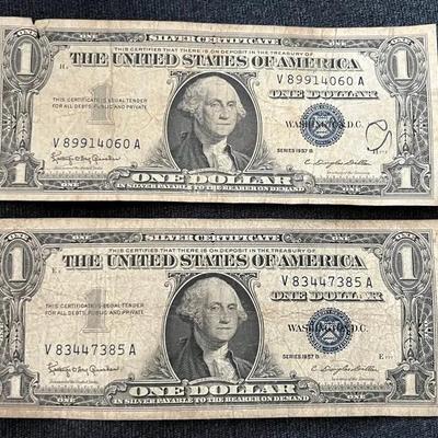 Set Of 2 Series 1957B Blue Seal $1 Bills