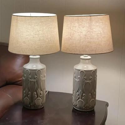 Pair of Gray Ceramic Table Lamps with Shades