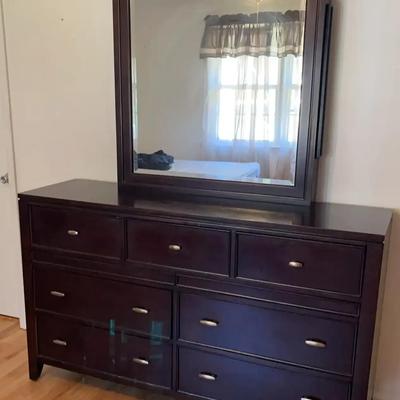 Havertys Dark Cherry Dresser with Mirror and Hidden Storage