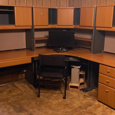 Large Three-Piece Corner Office Desk with Hutch and Chair