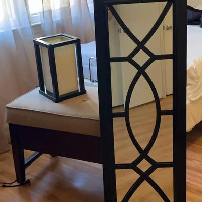 Modern Bench, Table Lamp & Mirror Wall Art Set