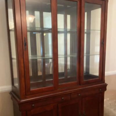 Solid Wood China Cabinet with Glass Display and Storage Base