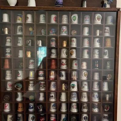 Vintage Thimble Collection in Wooden Shadow Box