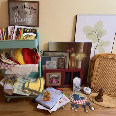 Kitchen Décor and Cookbooks with Rolling Storage Cart