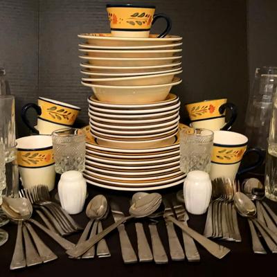 Liddy Dinnerware with Anchor Hocking Glassware and Stainless Cutlery