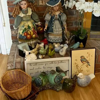 Porcelain Dolls with Bird Figurine Collection and Home Accents