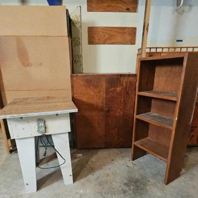 Wood Storage Cabinets and Worktable with Power Outlet