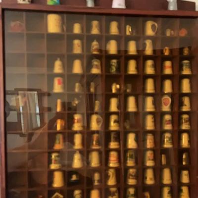 Wooden Shadow Box Display with Thimble Collection