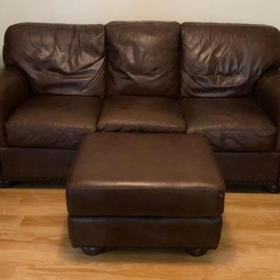 Haverty’s Brown Leather Sofa with Matching Ottoman