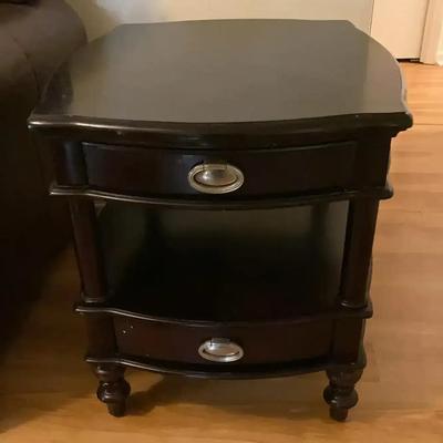 Dark Wood Side Table with Silver-Tone Pulls