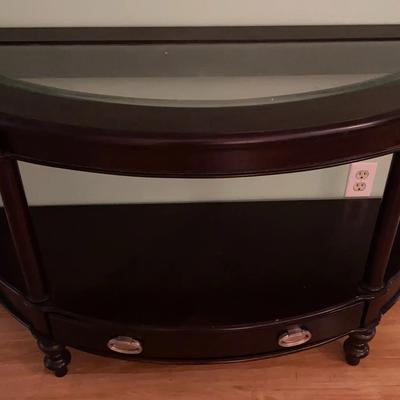 Dark Wood Console Table with Beveled Glass Top
