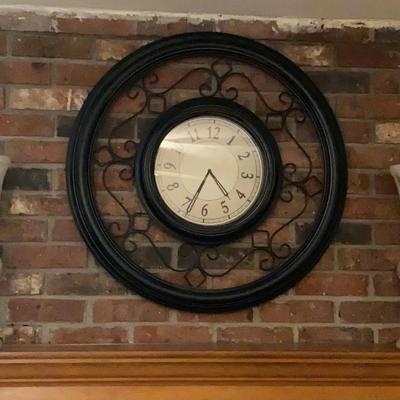 Large 29" Metal Wall Clock with Pair of Gold Crackle Torch Lamps