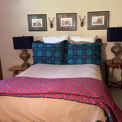 Full Size Spring Aire Mattress, Bedframe, Bedding, Lamps, Side Tables, And More