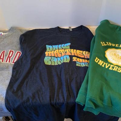 Harvard Sweatshirt (L),Dave Matthews Band Tour Shirt (3XL) & Slippery Rock University Sweatshirt (L)