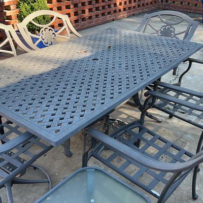 Wrought Iron Patio Set – Table with Six Chairs, Plus Loveseat and Side Table (No Cushions)