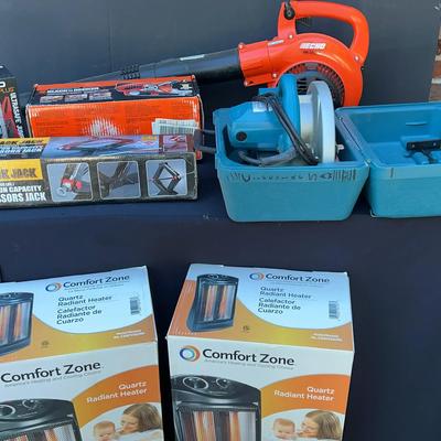 Tool & Equipment Lot – Echo Leaf Blower, Makita Jig Saw, Black & Decker Belt Sander, and More