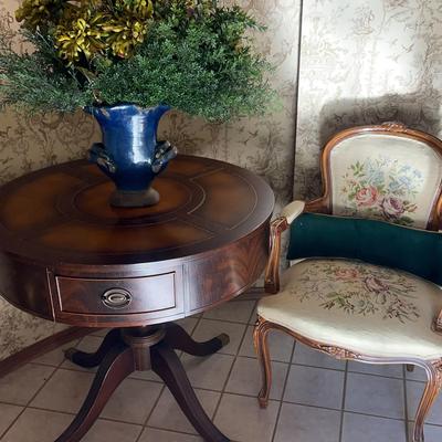 Antique-Style Parlor Table with Drawer & Chair