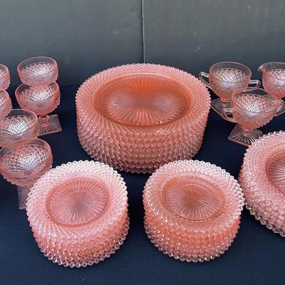 Diamond Point Pink Depression Glass Collection – Plates, Compote Cups, Cream & Sugar Sets