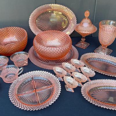 Diamond Point Pink Depression Glass Serving Collection – Bowls, servings trays & More