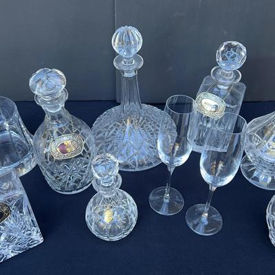 Lead Crystal Decanters and 2 Tiffany Champagne Glasses