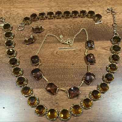 Leslie Denzi 4 Piece Set Of 2 Necklaces, Bracelet And Clip On Earrings. Stones Unverified