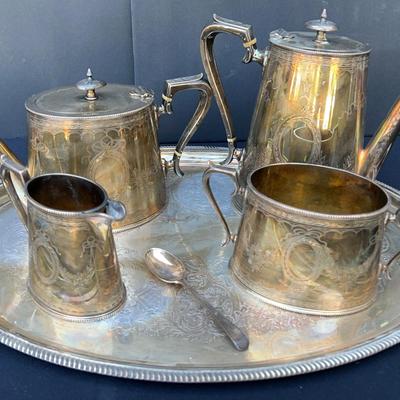 Sterling Silver Electroplated Tea Set With Platter 