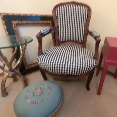 Vintage Recovered Chair With Two Side Tables And Large Frame