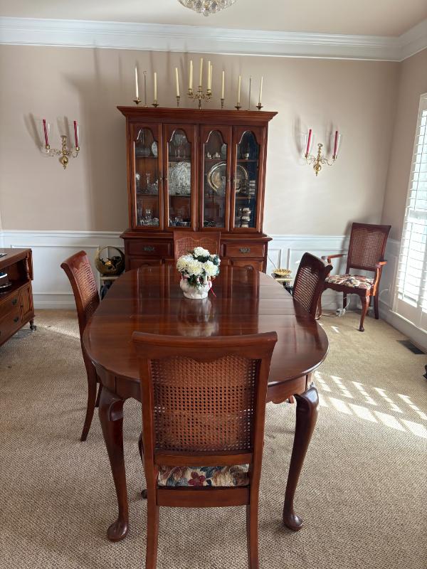 Sale Photo Thumbnail #3: Table: 82l x 42w x 29.5h (2) 12”leaves in table and can be removed
Hutch: 78’h x 56l x 21d