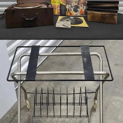 Assorted Records, Turntable, & Cart