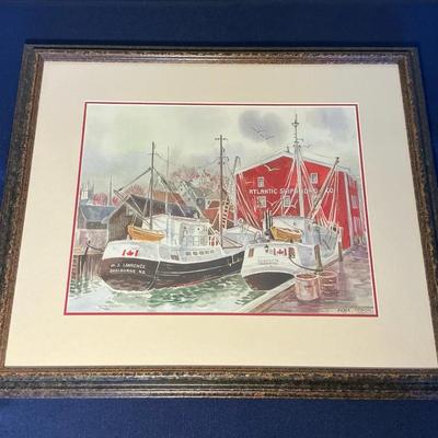 June Olson “Scallop Vessels in Lunenburg Harbour” Watercolor Print (18 x 21)