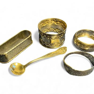 Sterling Silver Napkin Rings & Small Spoon (70 Grams)