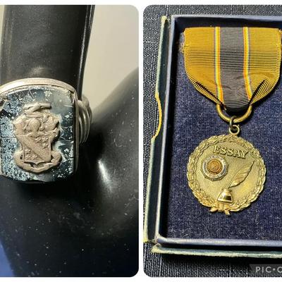 Sterling Silver Signet Ring approx. Size 8 & American Legion Essay Contest Medal