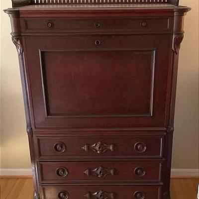 Drop Front Parlor Desk, 1860,  Walnut And Maple
