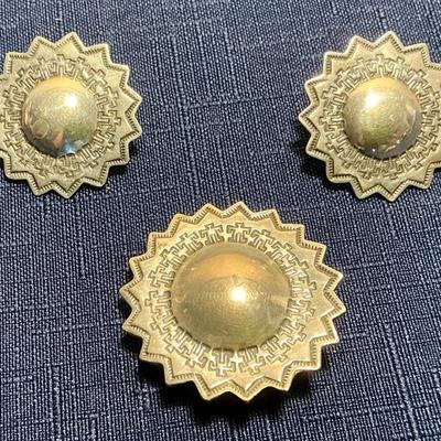 Mark Jimenez Sterling Silver People of The Sun Brooch & Earrings Apache