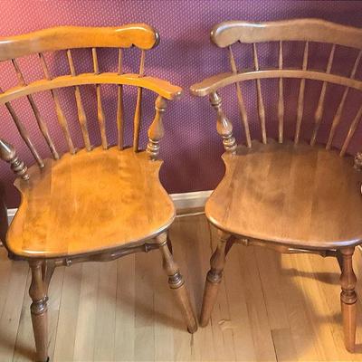 Two Vintage Ethan Allen Solid Maple Windsor Chairs Spindle Back