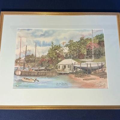 Red Hole Boat Yard, Paget, Bermuda Watercolor Print (17 x 22)