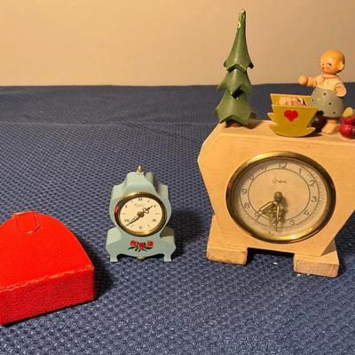 Boudoir Jeweled Swiss Made Minature Clock & Sheffield Alarm Clock