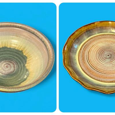 Bill Campbell Colorful Glazed Pottery 11" Bowl & Pie Dish