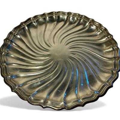 Gorham 10 Inch Sterling Silver Swirl Plate (386 Grams)