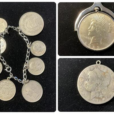 Coin Jewelry - Peace Silver Dollar, Morgan Silver Dollar & European Bracelet 