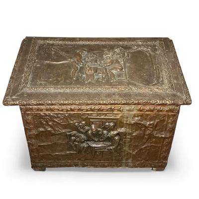 Antique Brass Clad Firewood Box 