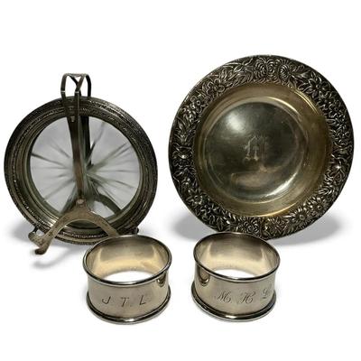Sterling Silver Bowl, Napkin Rings & Coaster Holder (153 Grams)