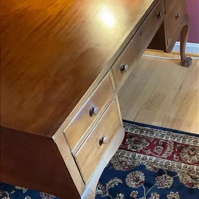 Vintage Ball And Claw Wood Desk With Drawers On Both Sides
