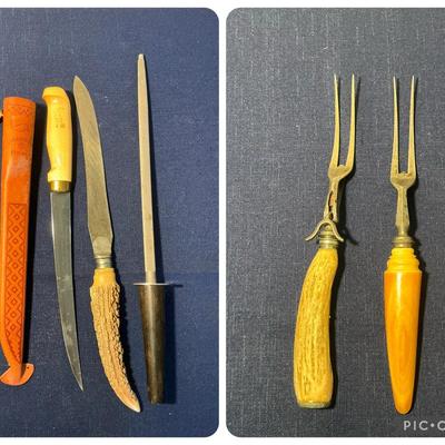 J Marttiini Finland Knife & Other Horn Handle Serving Utensils
