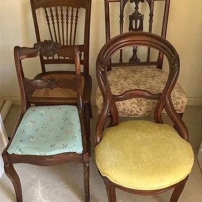 Four Antique Solid Wood Chairs 