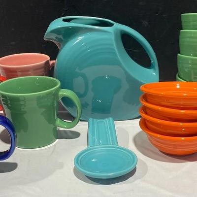 Collection Of Vintage Fiesta Bowls, Mugs, & Pitcher