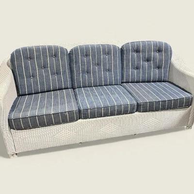 Vintage Coastal White Wicker 3 Seat Sofa