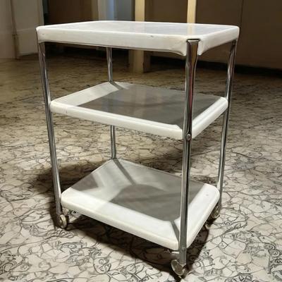 Vintage White & Chrome 3 Tier Bar Cart 