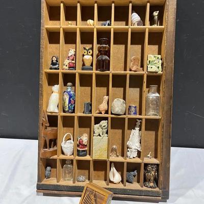Vintage Type Tray Curio Display With Miniatures